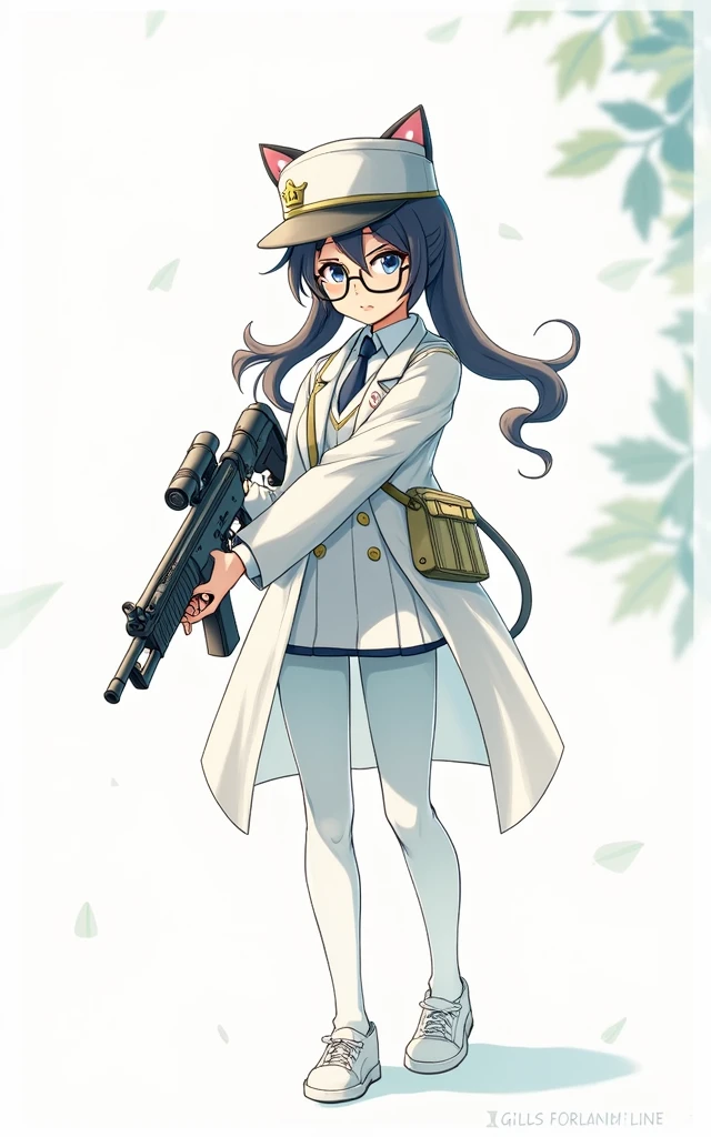 an anime girl wearing glasses with a heavy rilfe gun and a millitary cat hat, scientist girl with labcoat, black hair, anime style, from girls frontline, fine details. girls frontline, girls frontline universe, girls frontline style, girls frontline, girls frontline cg, soft anime illustration, 2 0 2 2 anime style, 2022 anime style, pixiv contest winner, pretty anime character design, render of april