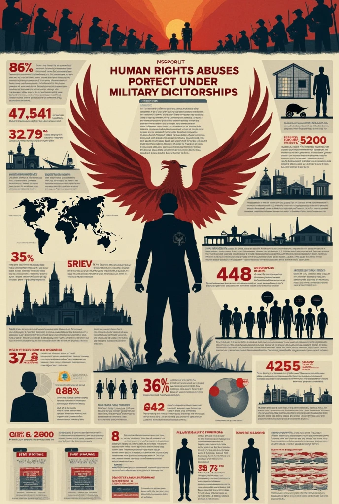 An infographic presenting the main human rights violations in military dictatorships 