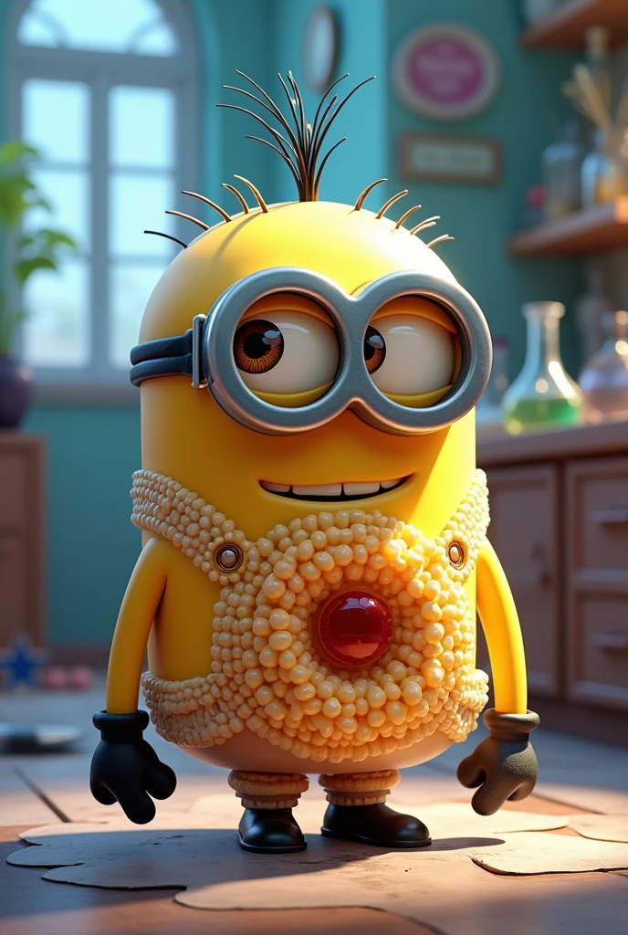 Create a Minion from despicable me 2 but its body parts are different, the right hand is plasma membrane, The body is cell membrane, left hand would be cytoplasm, left foot cytoskeleton and right foot cell wall