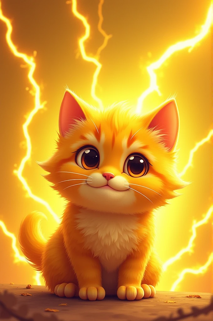 Cute yellow cat with yellow lightning