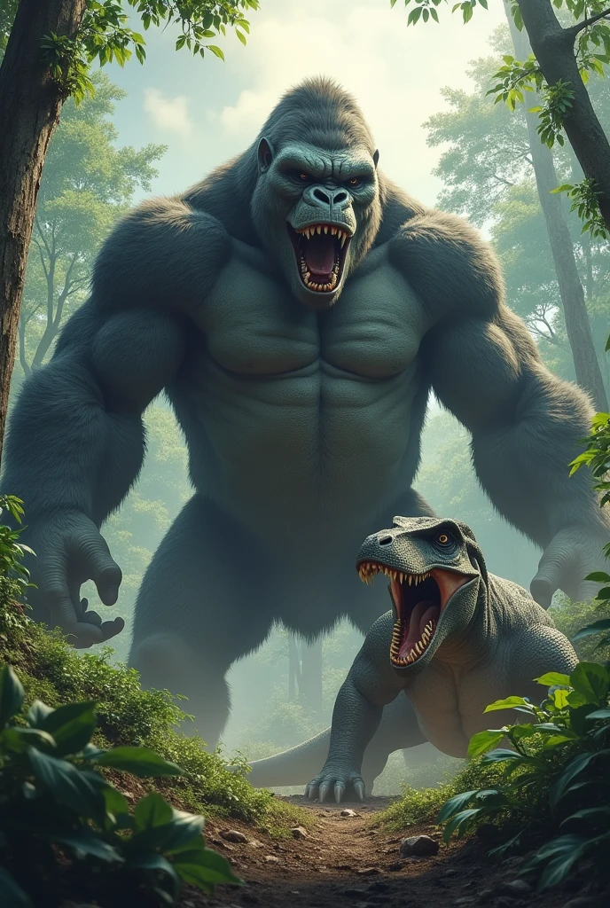 Dinosaur vs king kong fighting king kong won dinosaur down and die