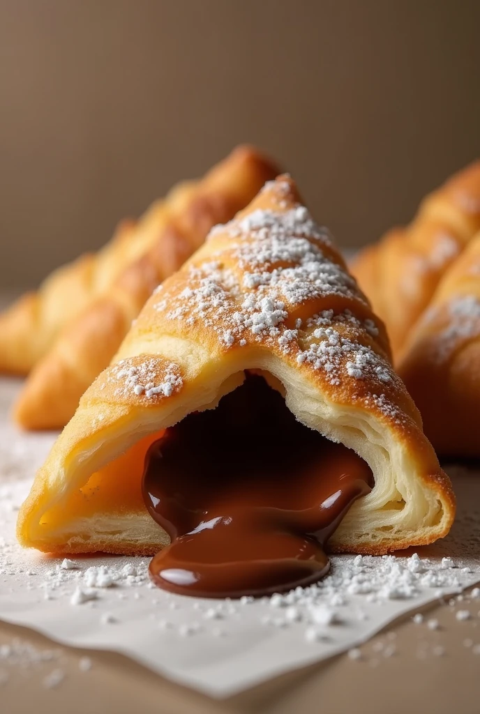 Bread roast triangle filled with chocolate