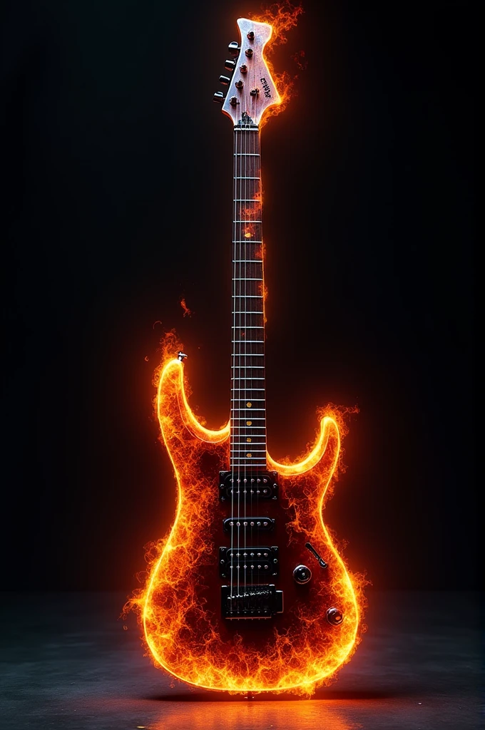 Black guitar with fire shaped design on it with red and yellow mixed color