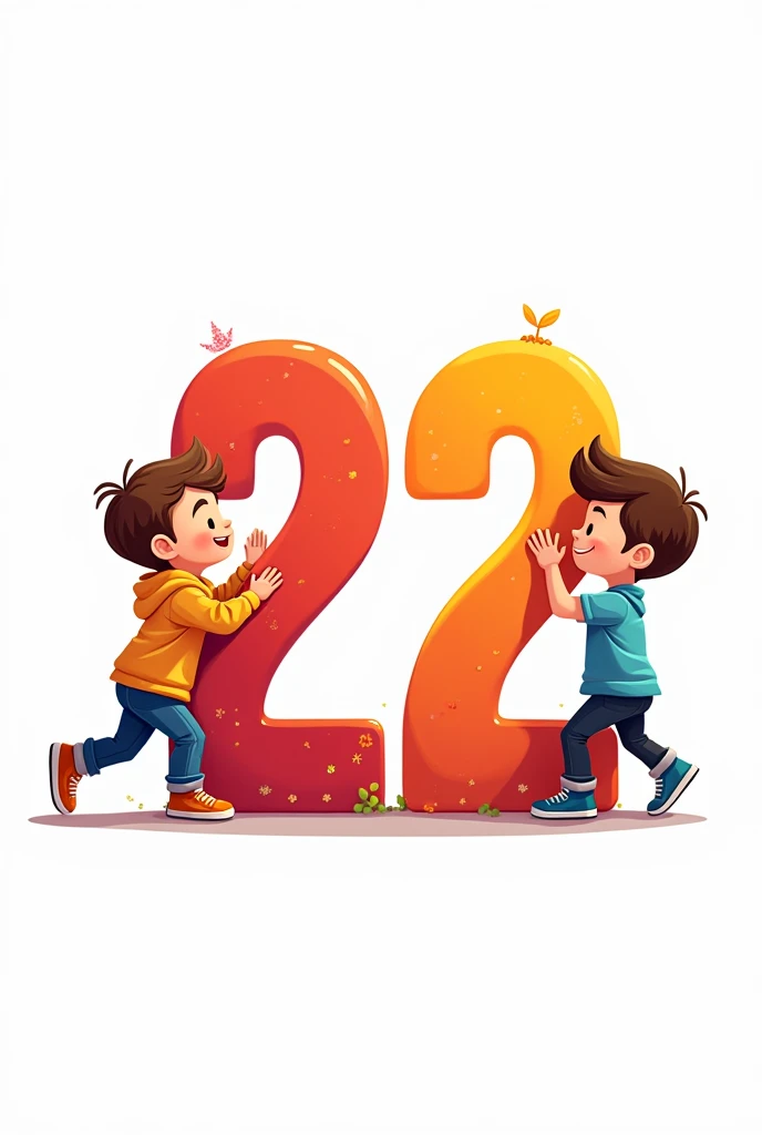 Make a image of number 22 with two boys white background