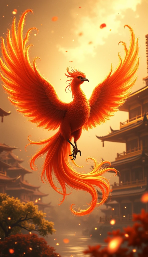 4K Ultra HD、Flapping Phoenix、The Golden Temple、Japanese style、Gold background、Increase your luck with money、Feathers are burning