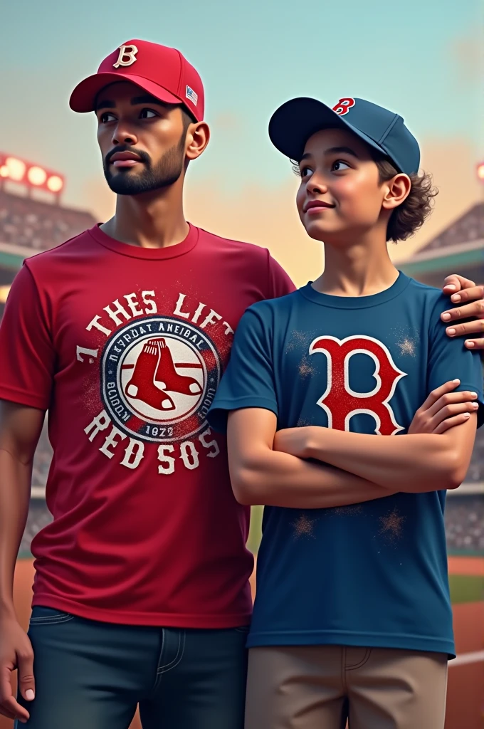 Men's National T-shirt and teenager's Boston Red Sox T-shirt from back