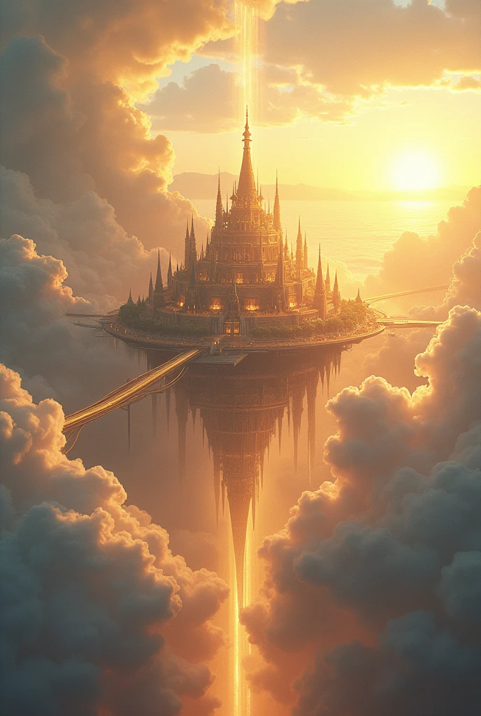 The new Jerusalem in the clouds on the left side of the background
