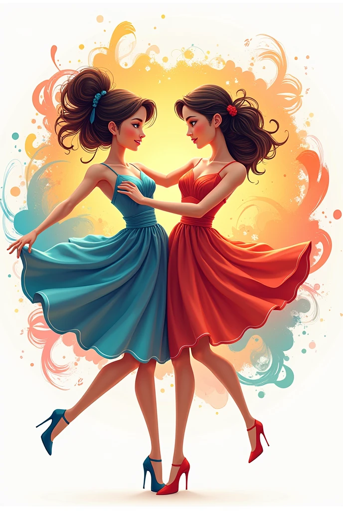 Dance group logo with two dancing dolls in the center