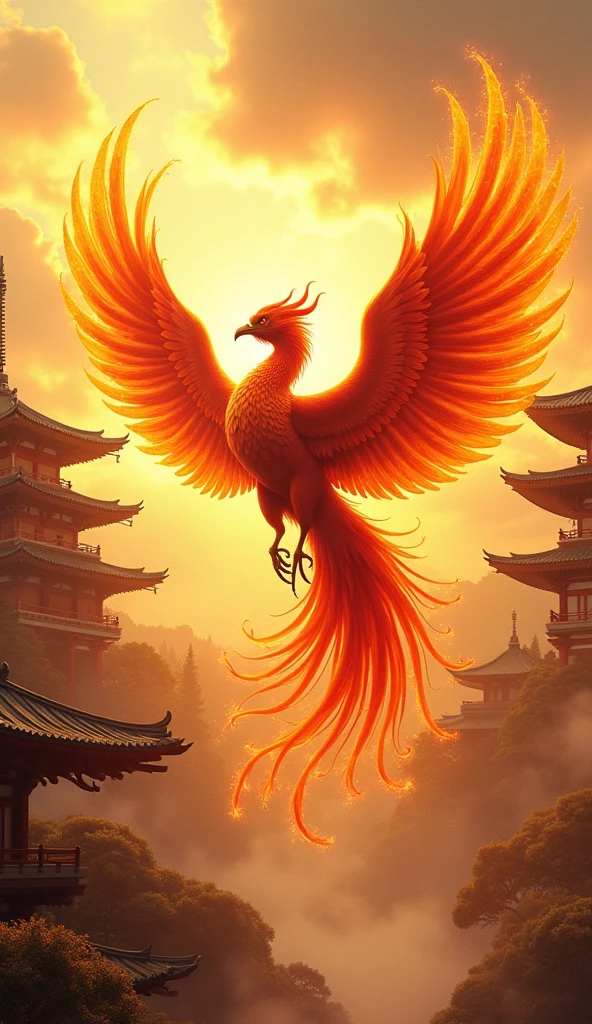 4K Ultra HD、Flapping Phoenix、The Golden Temple、Japanese style、Gold background、Increase your luck with money、Feathers are burning