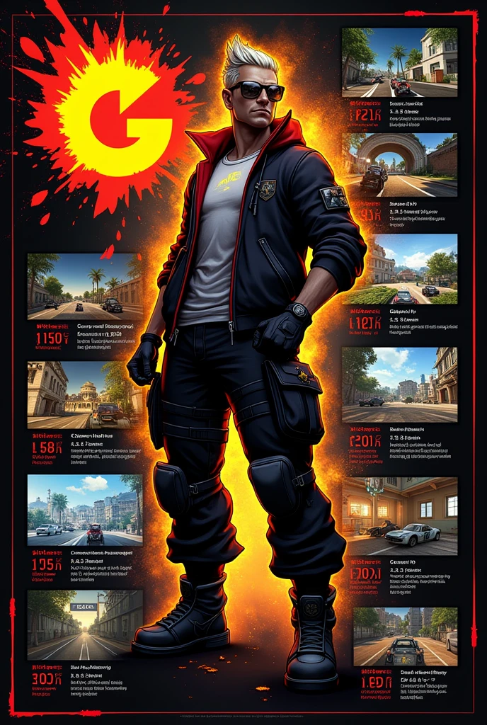 a poster with various types of information, 🔥 😎 🕹️ 👀 :2, 128k, game screens hot, internal playing style, blacK and yellow and red scheme, 6k, 6 k, 56k, 480p, 4 8 0 p, Game graphics, K
