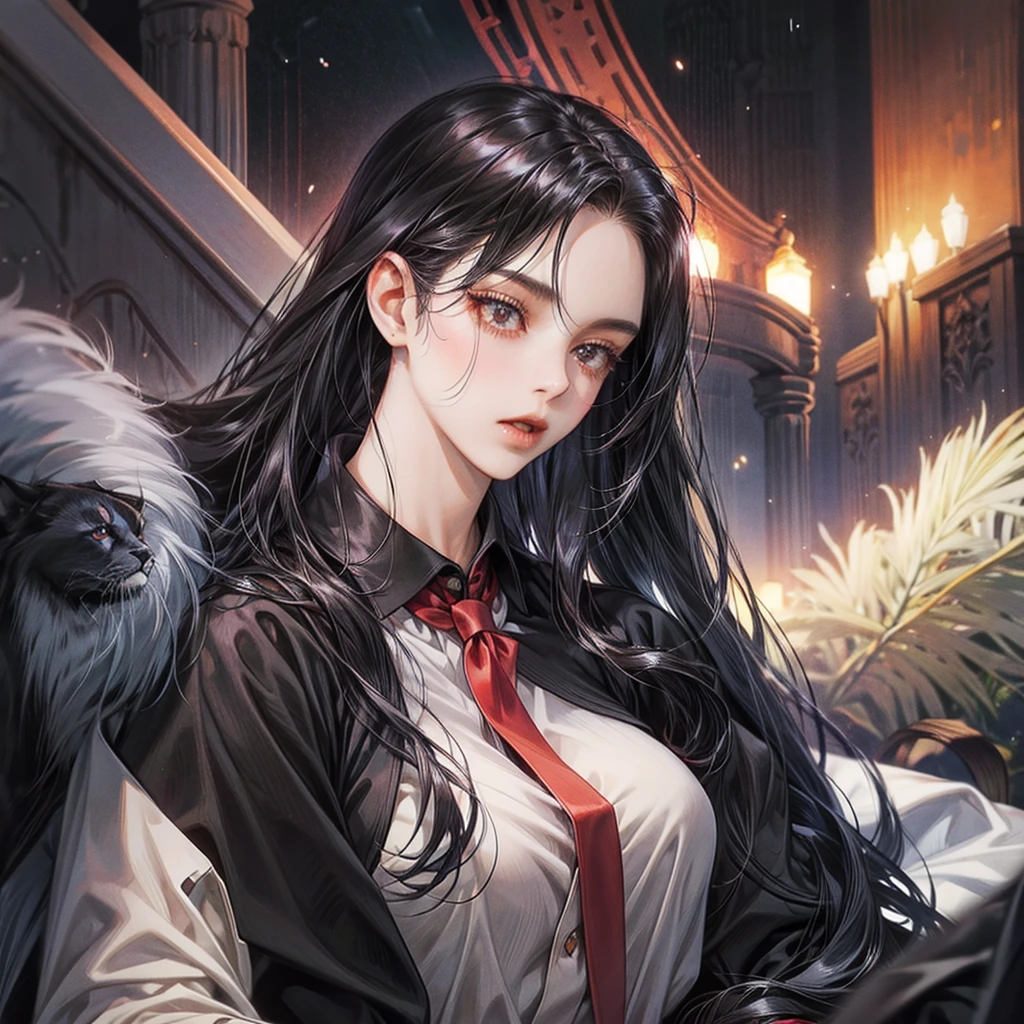 black long haired man sucking neck red very long haired Neko girl's neck