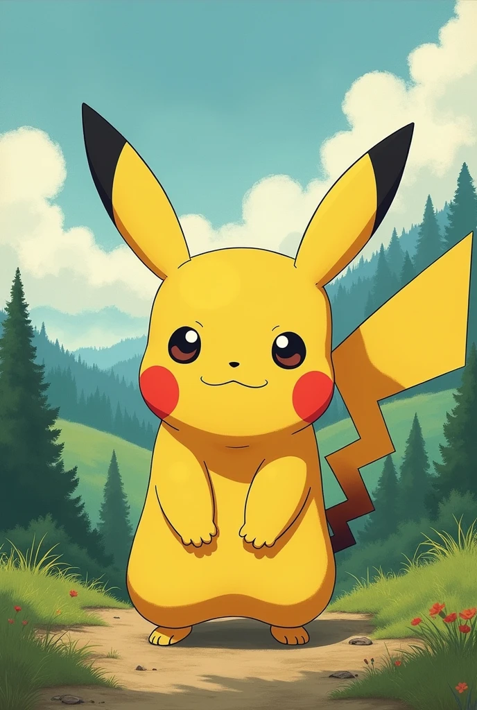 make the pokemon pikachu in the style of the studio gible movies