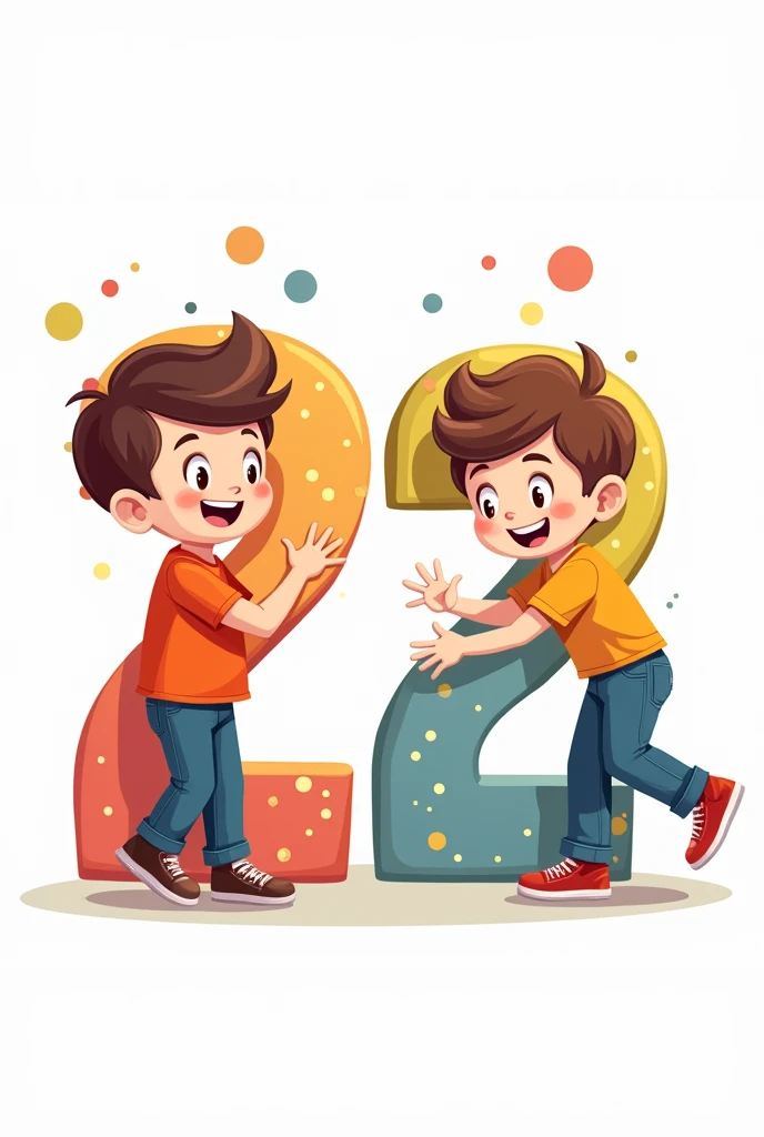 Make a image of number 22 with two boys white background cartoon theme