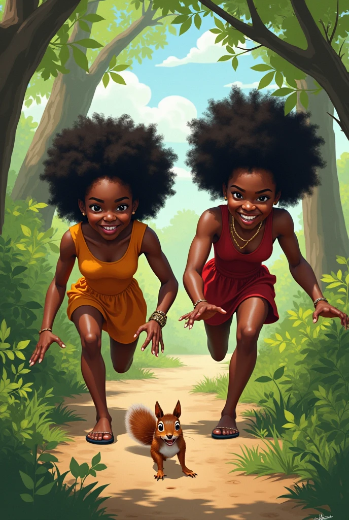 black women catching a squirrel