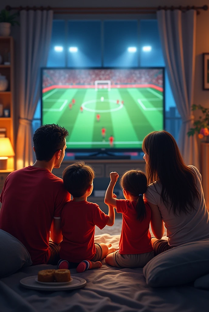 Juan Pablo and his family watching the football match on television.
