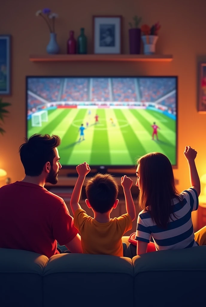 Juan Pablo and his family watching the football match on television.