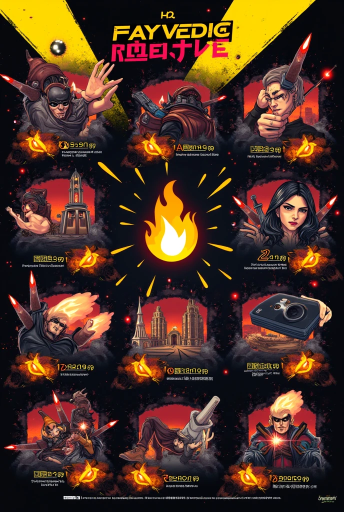 
a poster with various types of information, 🔥 😎 🕹️ 👀 :2, 128K, hot game screenshots, inside game style, blacK and yellow and red scheme, 6K, 6 K, 56K, 480p, 4 8 0 p, Game graphics, K