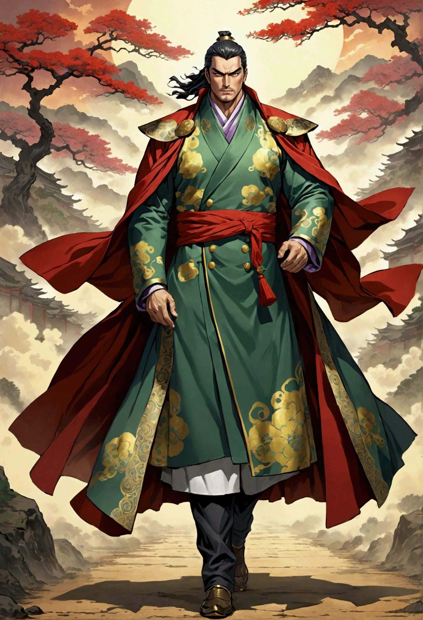 Three Kingdoms Jojo, Clothes made of a coat, leader, middle aged man, Full body exposed,