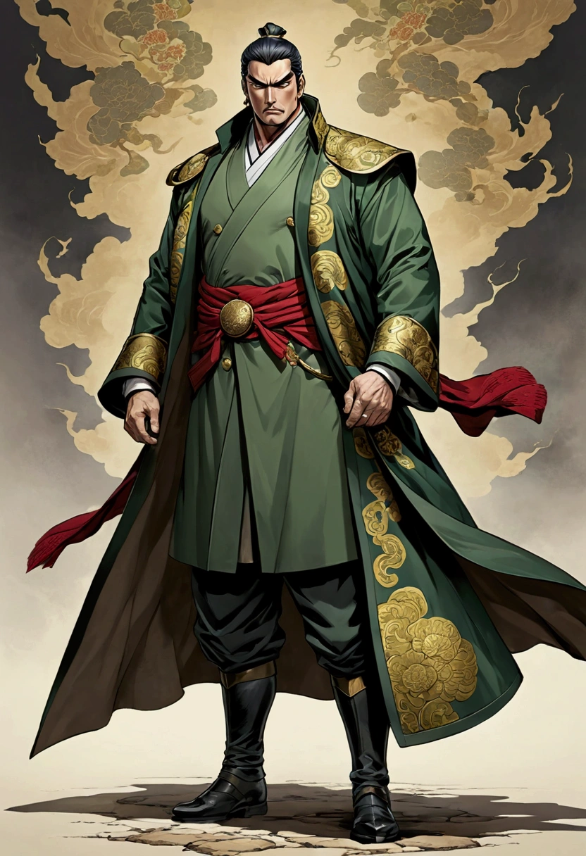 Three Kingdoms Jojo, Clothes made of a coat, leader, middle aged man, Full body exposed,