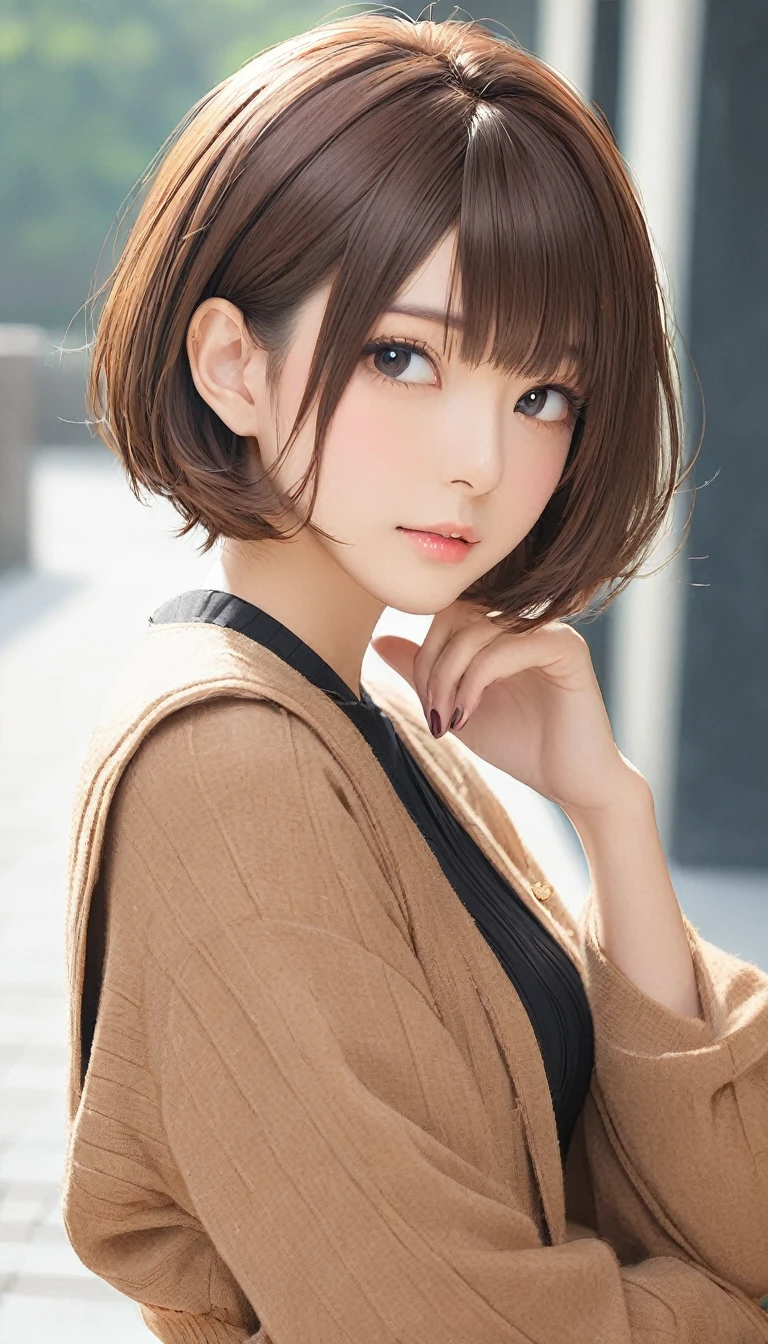 (masterpiece, Highest quality:1.2), One Girl, alone,Short Bob Hair、Brown hair color、Japan 1 idols