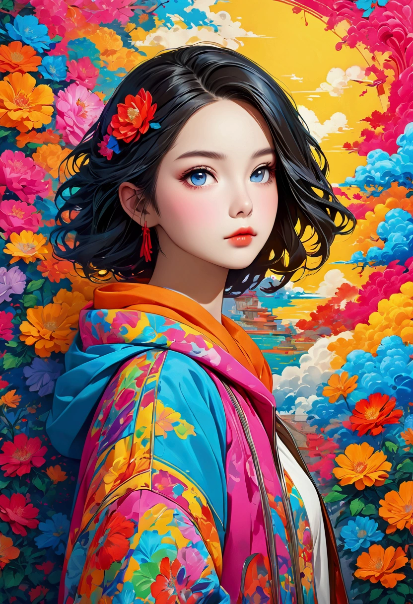 ((Very detailed)),Unbelievably absurd,A girl posing for the camera,Simple Background,A colorful fluorescent brushstroke effect,(((Wall Art))), ((masterpiece, Highest quality, Very detailedCG, unity 8k wallpaper )),(masterpiece, Highest quality, Highest quality, Official Art, beautiful),Very vivid,High-precision images,Ultra-high resolution,Great art,Poster Art,Impressive photos,Graffiti Art Style,impressive art,beautiful顔,Perfect Face
