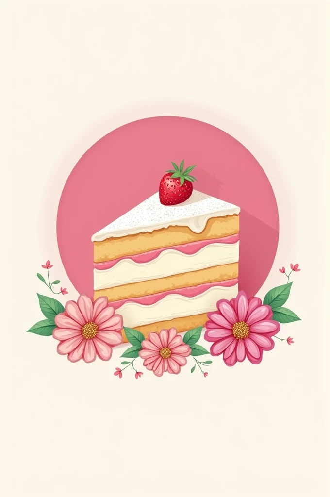  Create a logo where you have a cake in the middle and it has the name Sweet Memory with a pink circle and flowers (flores dalias)
