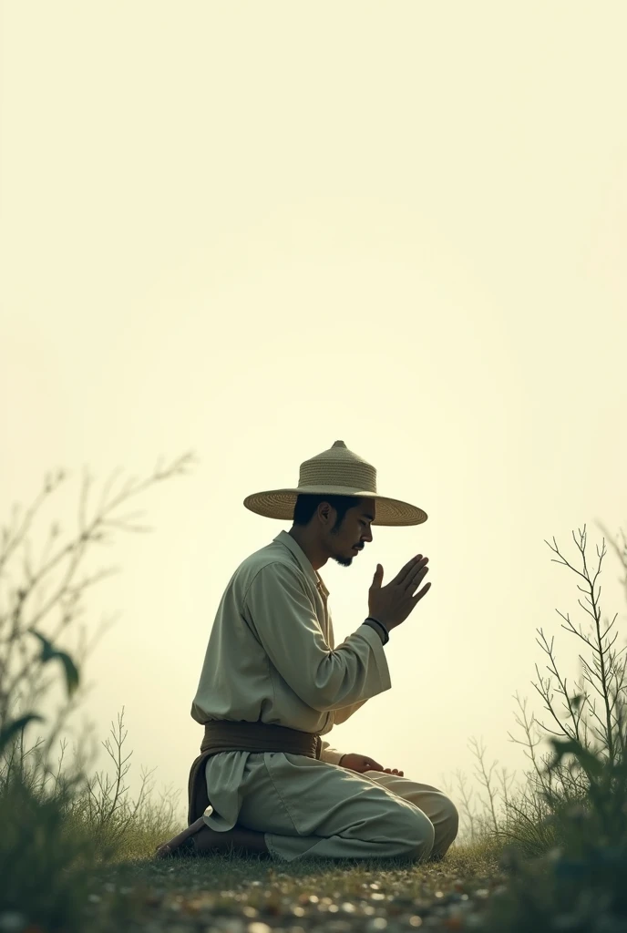 A single man should go to the ground offering prayer and this man should also have a hat on his head 
