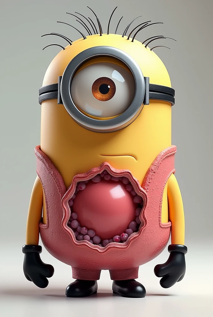 Create a Minion from despicable me 2 but its body skin are different, the right hand of the minion looks like plasma membrane, The middle body mut look like cell membrane, left hand would look like cytoplasm, left foot must look like cytoskeleton and right foot must look like cell wall