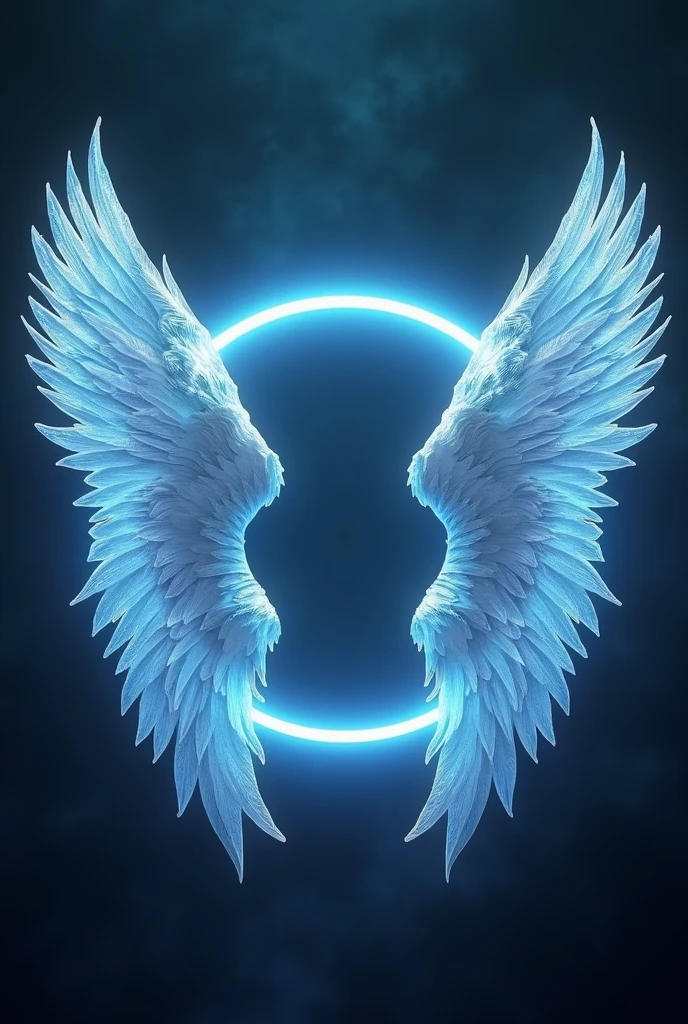 Neon circle containing angel wings to add a photo