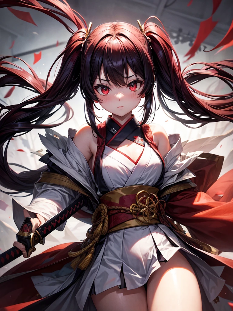 history、Twin tails, masterpiece, chest, Red eyes, Japanese sword、Two-Way