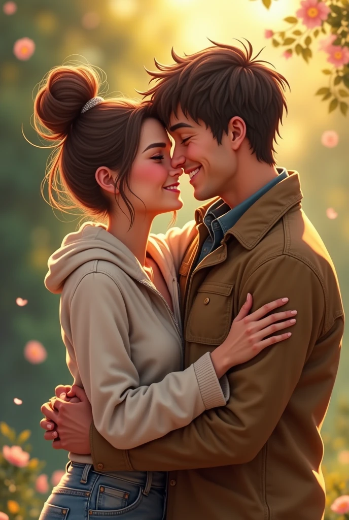 Couple hugging smiling