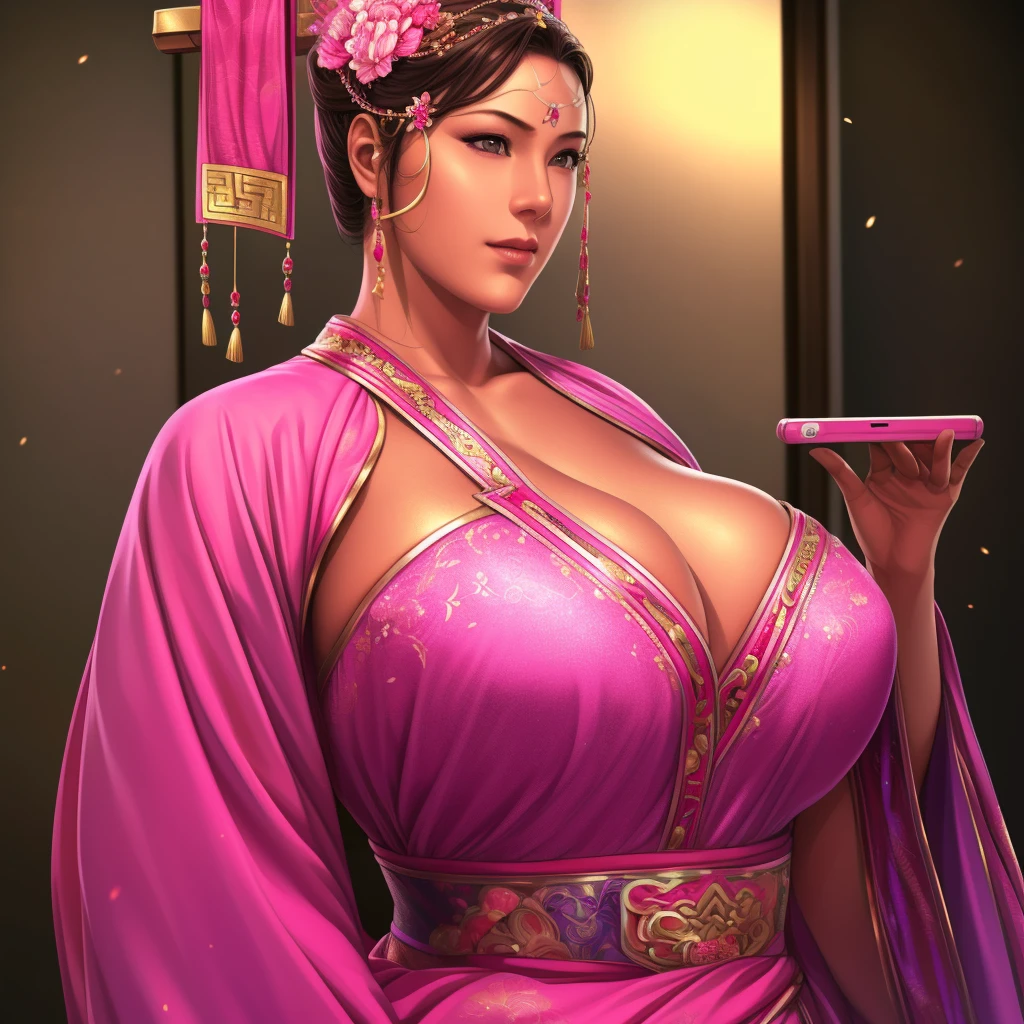 8K, best quality, masterpiece, Ultra-high resolution, (realism: 1.4), original photo, (Realistic skin texture: 1.3), (Film Grain: 1.3), (Selfie Angle), 1 girl, pink ancient chinese costume, Sapphire eyes and beautiful facial details, masterpiece, best quality, close up, Full body highest quality picture quality pull-ups ???????????