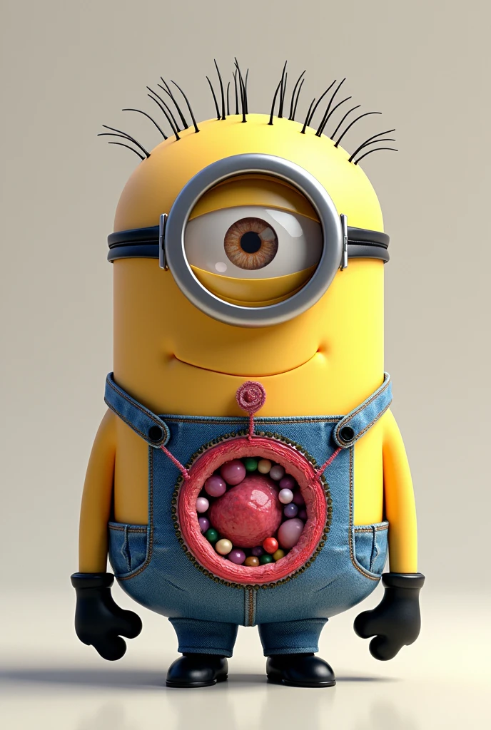 Create a Minion from despicable me 2 but its body skin are different, the right hand of the minion looks like plasma membrane, The middle body mut look like cell membrane, left hand would look like cytoplasm, left foot must look like cytoskeleton and right foot must look like cell wall