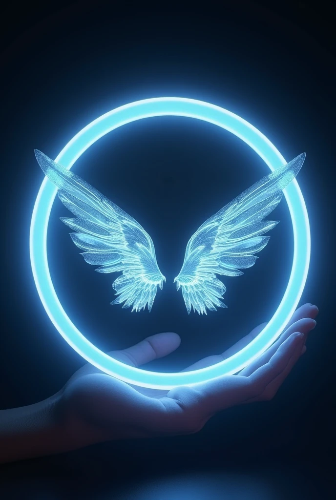 Neon circle containing small angel wings to add a photo