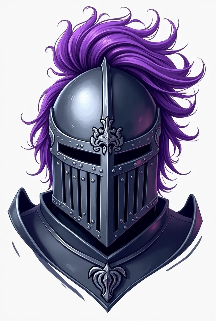 Logo for a website with a knight's helmet with purple hair