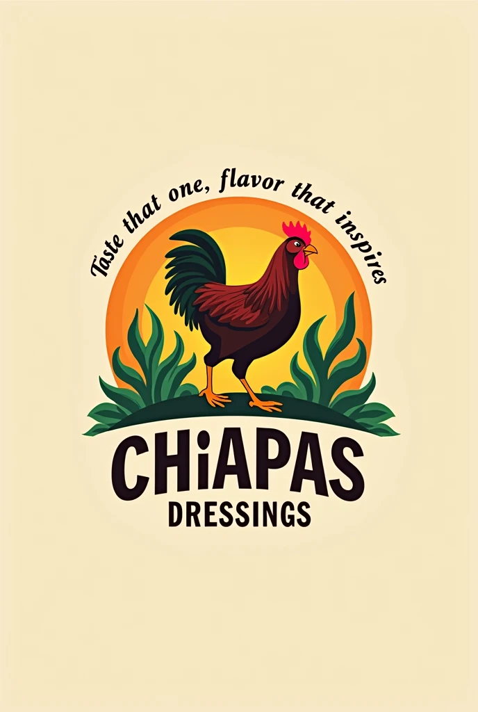 I am opening a new company called "Chiapas Dressings" that makes chicken seasoning, It is a 100% company%, Chiapas, specialized in dressings,  Create a logo for the company, where you illustrate something related to Chiapas, its colors, that says our slogan "Taste that one, Flavor that inspires"  written in spanish 
