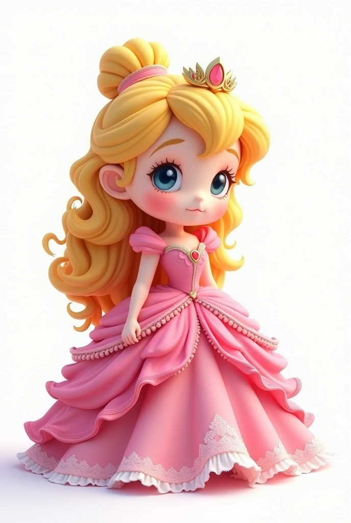Chibi Aurora, detailed, White background, very detailed pink dress