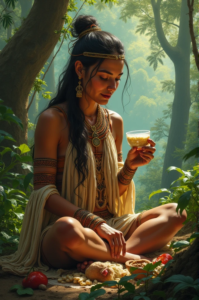 Pre-Columbian female doctor curing the sick with nature