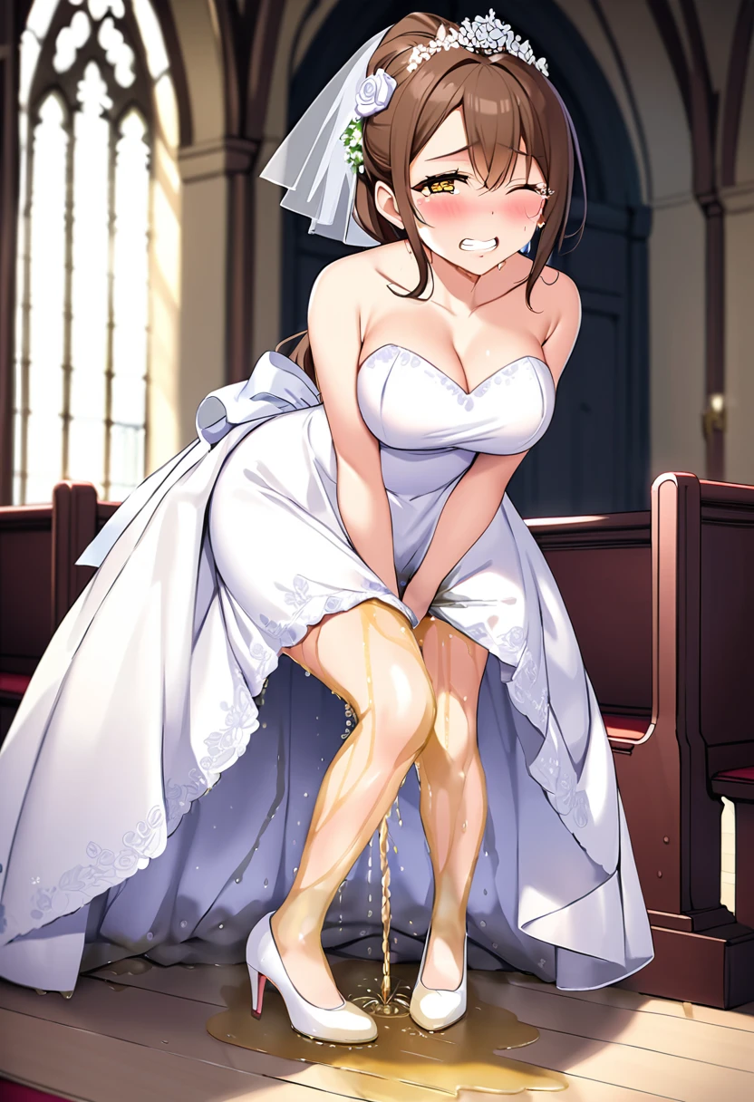 Tifa in a wedding dress、Pissing with very wide eyes and trembling、Sitting in a chair、Peeing while wearing white panties、laughing、Rolling up the whites of one&#39;s eyes、Open your mouth so wide that your jaw pops out and stick out your tongue、Trance、incontinence、Completely white eyes、Looks happy