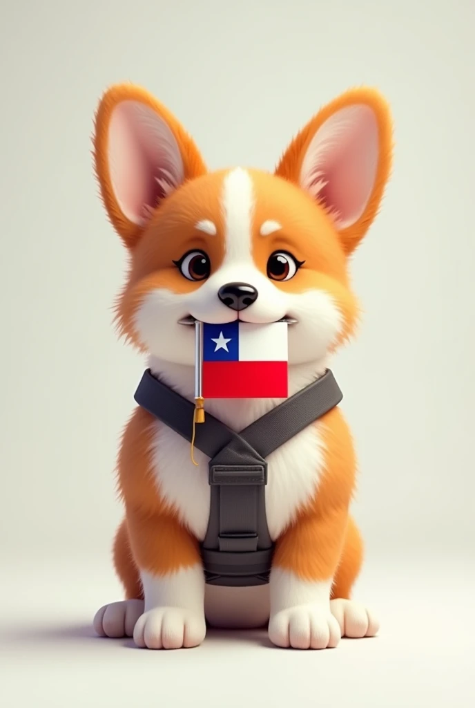 A corgi with a small Chilean flag