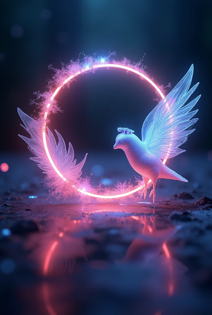 neon circle, that has small wings,  and to add a photo