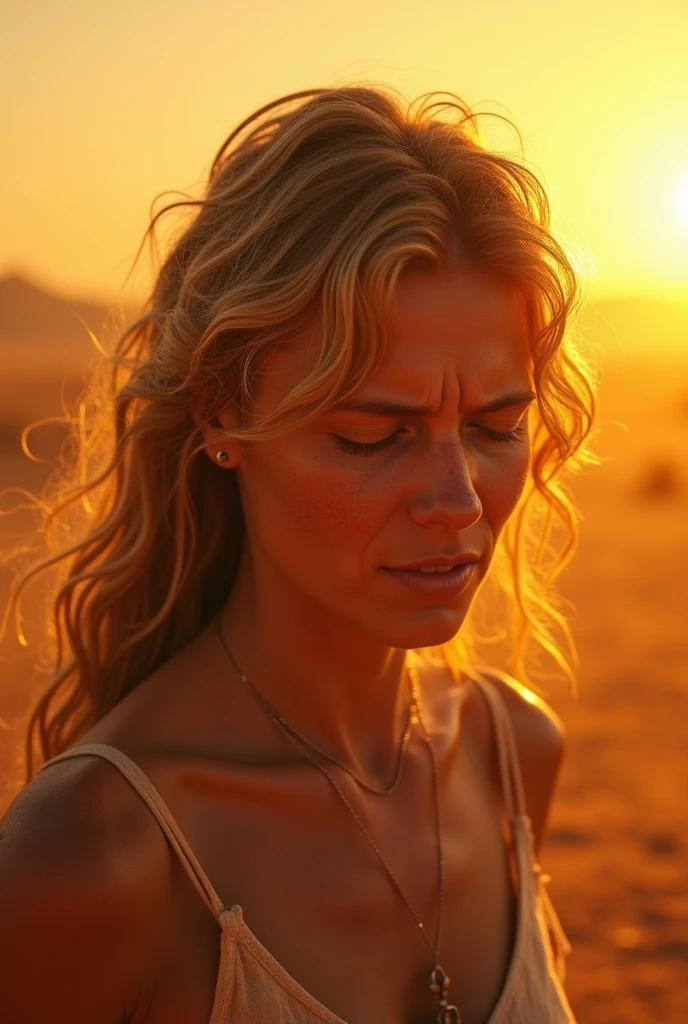 Generate an image of ”Extreme Temperatures: Intense discomfort. A person is feeling that the weather is too hot.