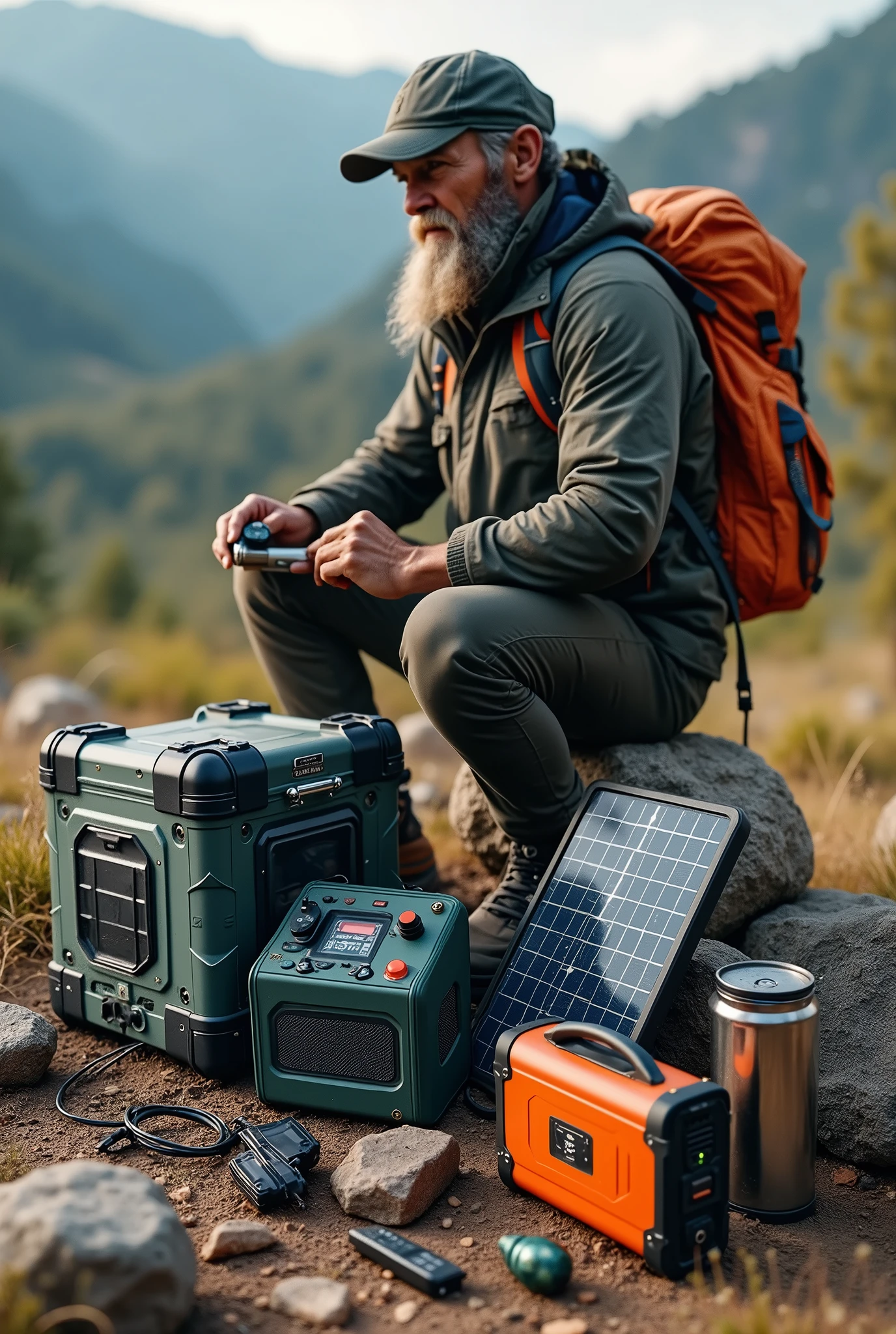 Anker portable power supply、Portable gas stove、solar panel、Water from a pet bottle、lanthanum、radio、Cup Noodles、Carmate、iPhone、Mobile Battery、Nintendo Switch