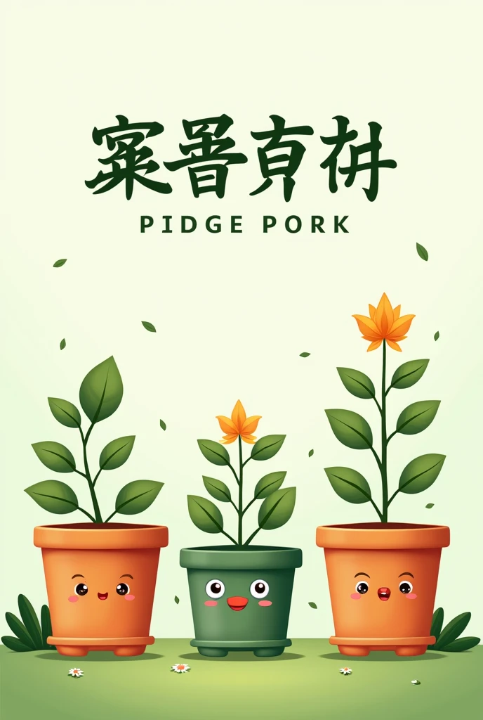 Generate an A4 scale promotional poster,The requirements are as follows:
//A large title in Chinese containing "Purely handmade environmentally friendly flower pots"
//Cartoon style
//The picture is fresh、concise,Light green and white are the main colors