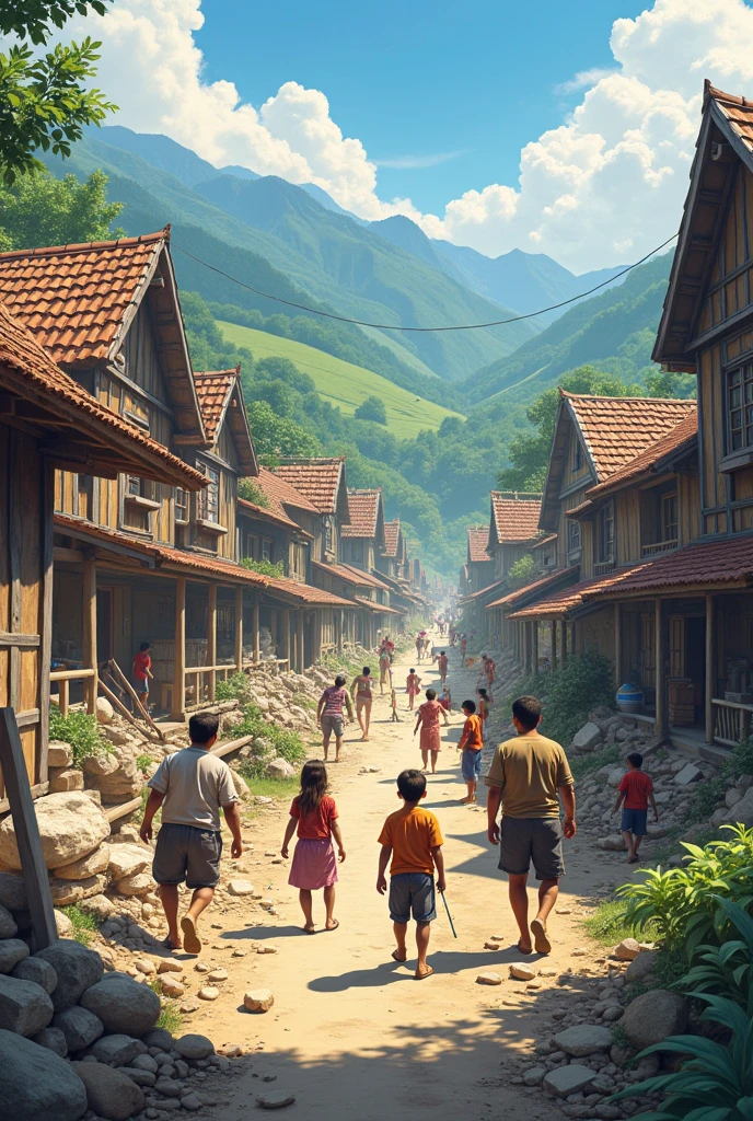 Residents come together to help rebuild the village.