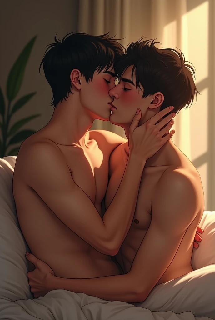 Two young MEN kissing
