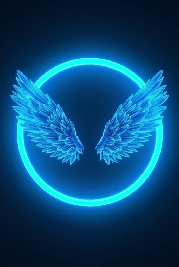 blue neon circle,  that has small wings,  and to add a photo