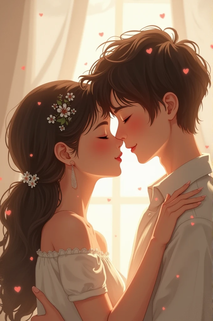 Girl giving forehead kisses to a boy