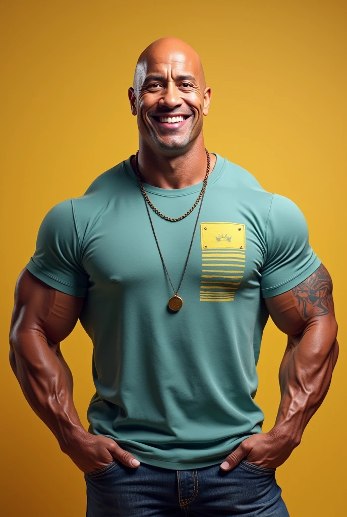 Smiling Dwayne johnson wearing camp tshirt