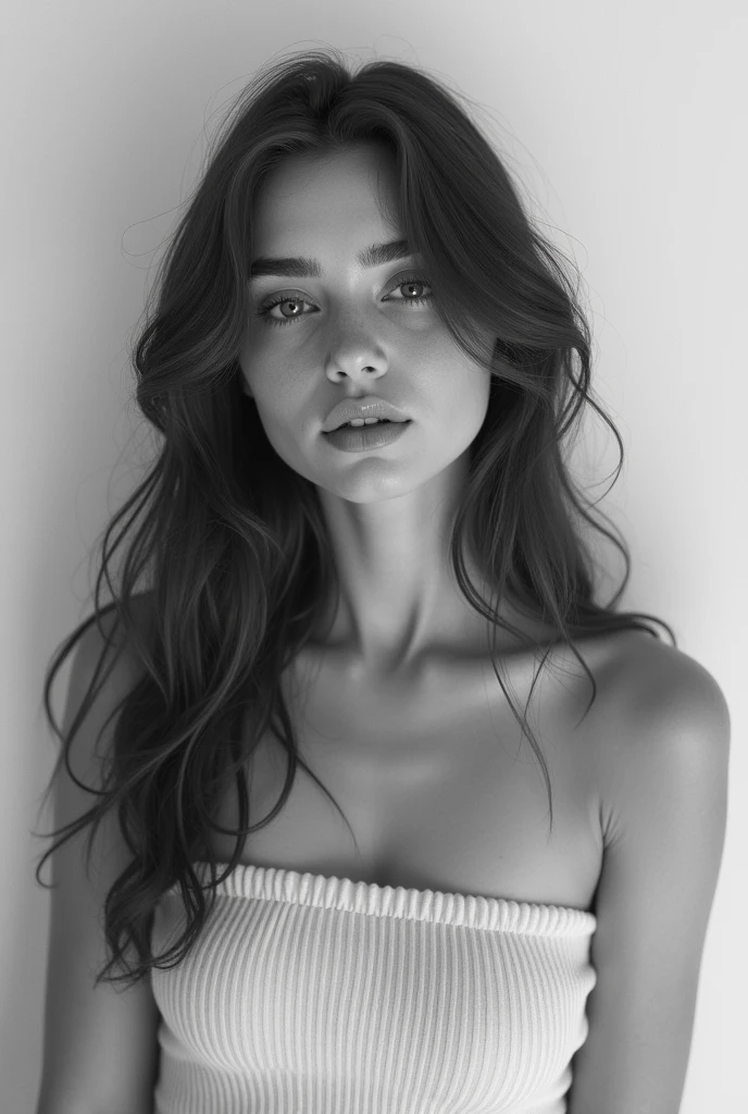 hanfeng, 1girl, greyscale, solo, monochrome, long hair, looking at viewer, parted lips, realistic, lips, bare shoulders, off shoulder, nose, simple background, white background,
best quality,high resolution,photo_\(medium\),photorealistic,realistic,finely detail,extremely detailed, 